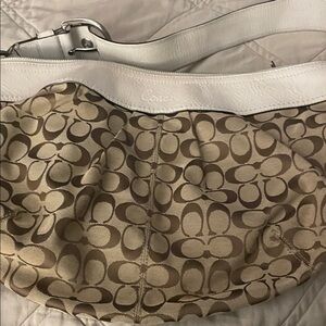 Coach Tan and White Signature Shoulder Bag